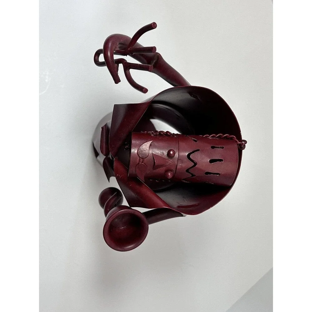 Metal Wine Bottle Holder Waiter Wearing Hat‎ & Tux Ready to Serve , Deep Maroon